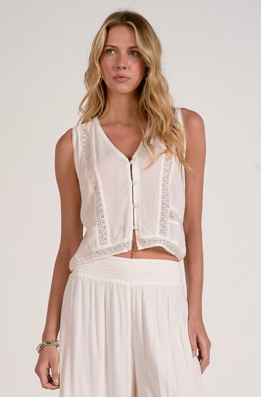 Sleeveless V Neck Top Off White
