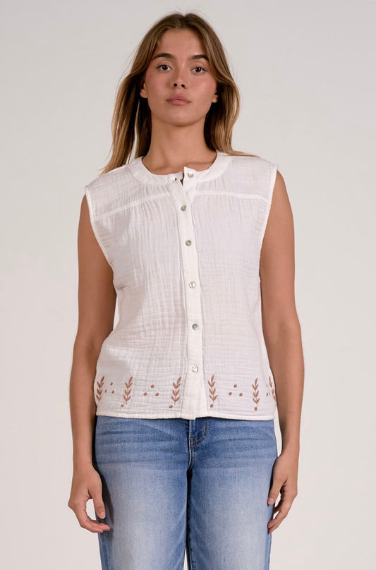 Crewneck Sleeveless Top-White