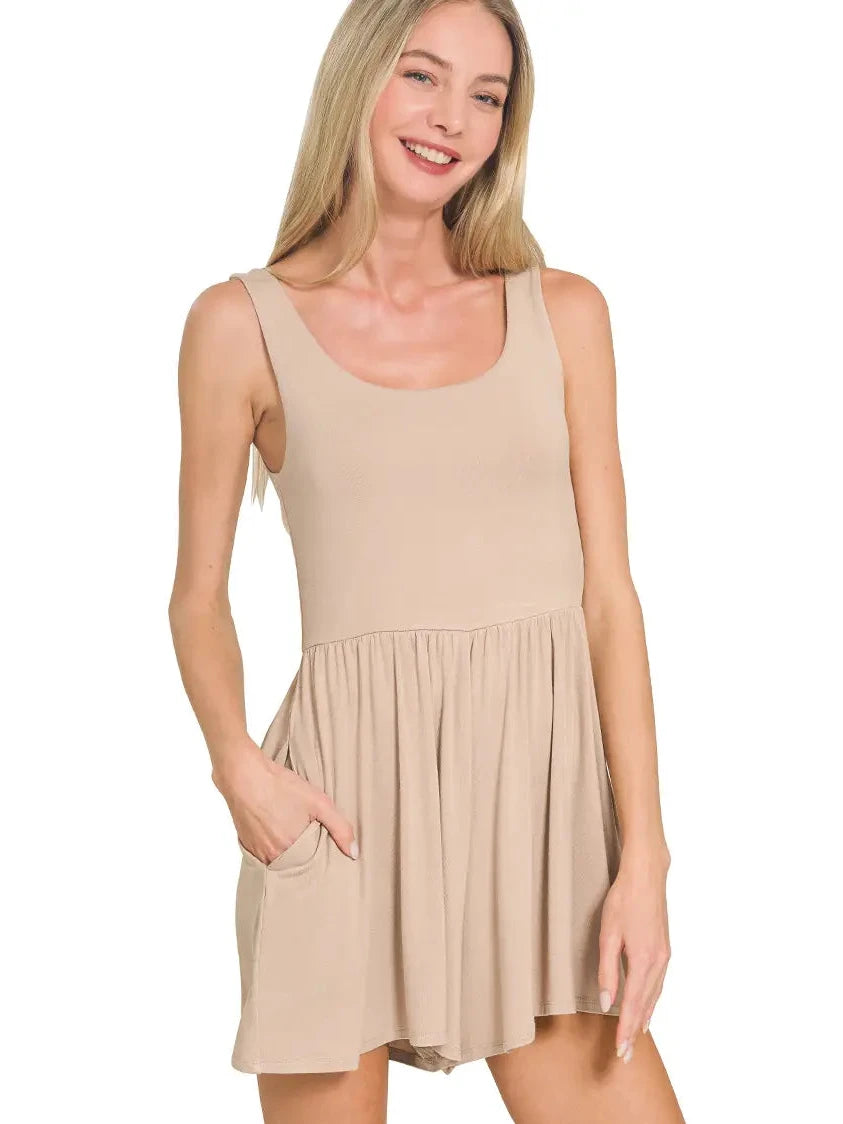 Double Layer Tank Romper-Ash Mocha