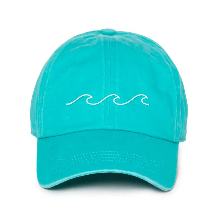 Waves Embroidery Washed Baseball Cap-Turquoise