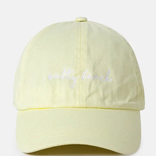 Salty Beach Embroidery Washed Baseball Cap-Pale Yellow