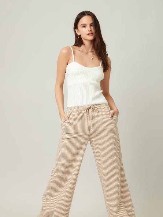 Striped Wide Leg Pants-Taupe