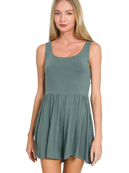 Double Layer Tank Romper-Ash Jade