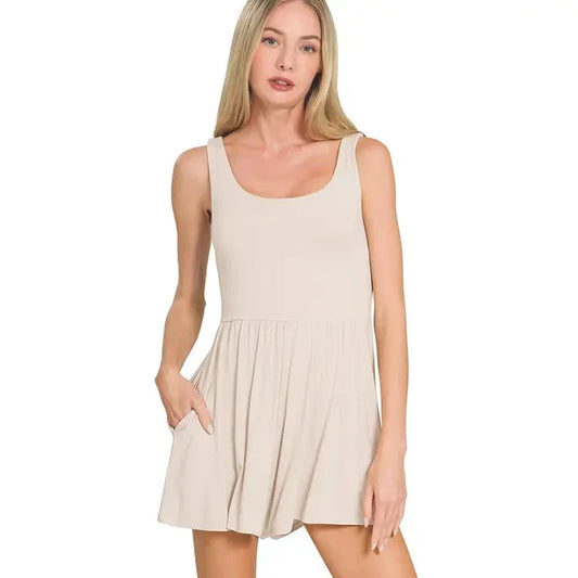 Double Layer Tank Romper-Sand Beige