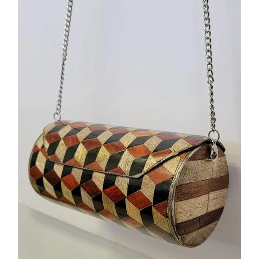 Wooden Barrel Clutch w/Handle