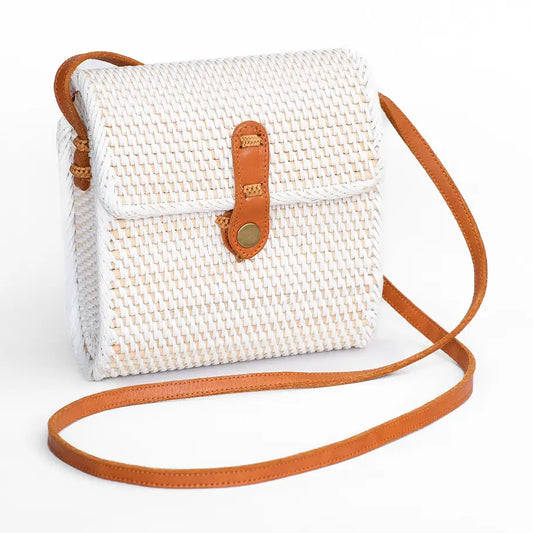 ATA Straw Rattan Wallet Clutch-Envelope White