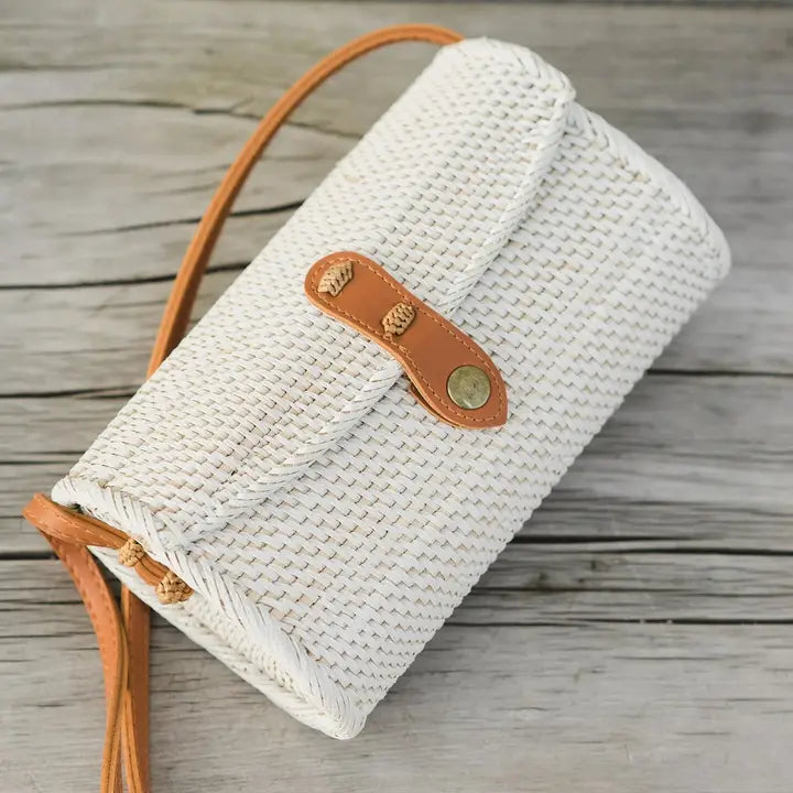 Bali Straw Wicker Rattan Clutch-White