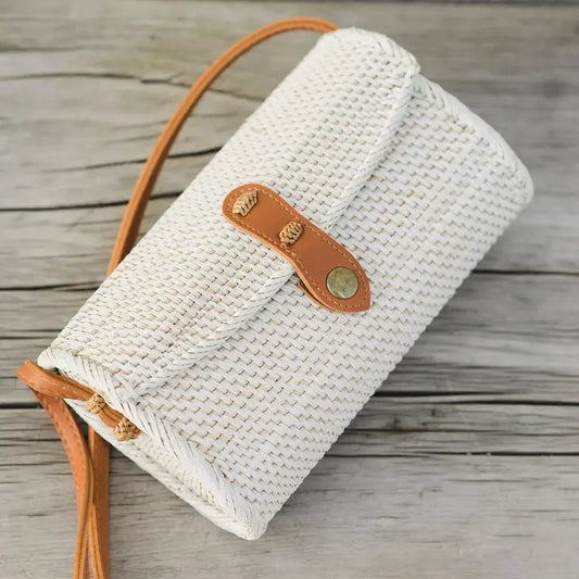 Bali Straw Wicker Rattan Clutch-White