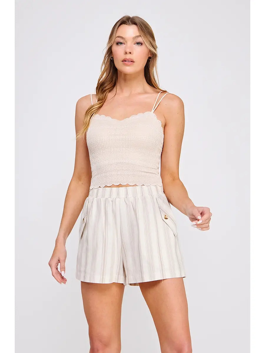 Striped Pattern Scalloped Edge Bralette-Blush