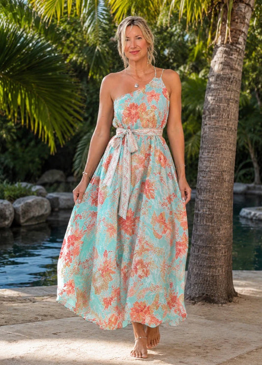 Aurora One Shoulder Dress-Tropicana Hibiscus