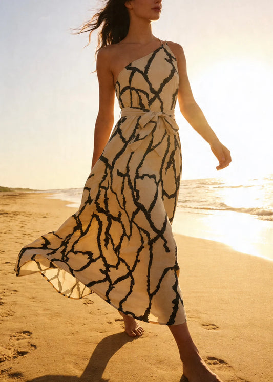 Aurora One Shoulder Dress-Vanilla Licorice