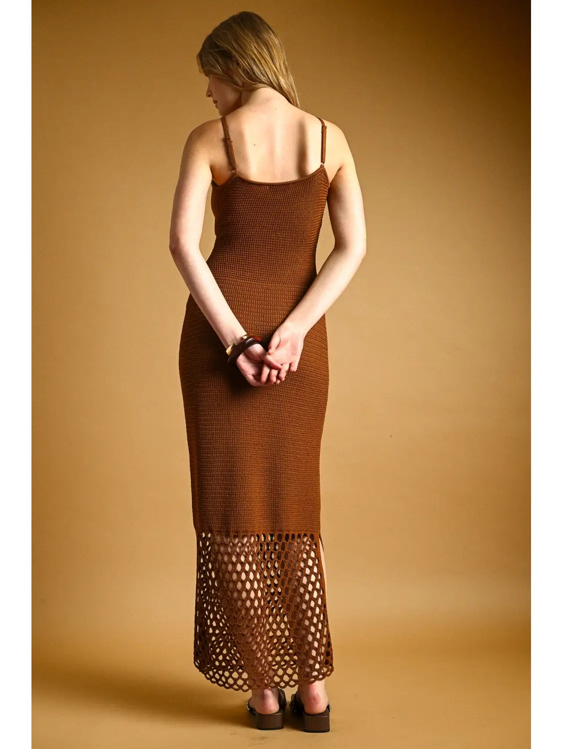 Net Pattern on Bottom Knitted Dress-Red Bean