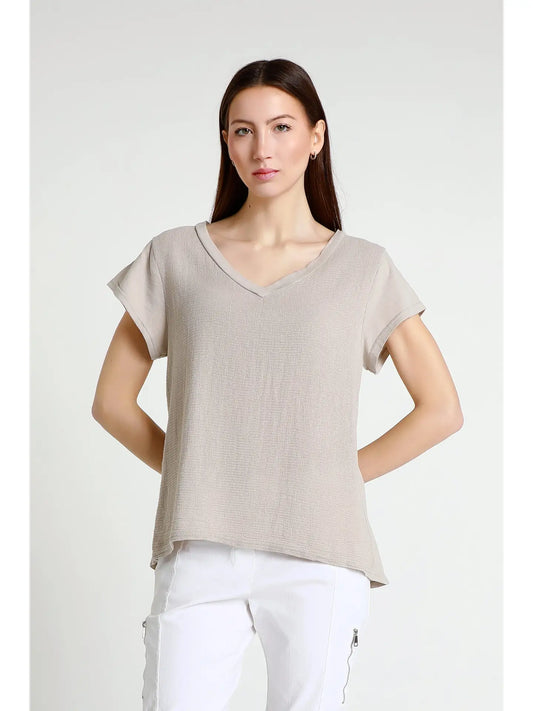 Nola Cotton/Linen V-Neck Top-Stone