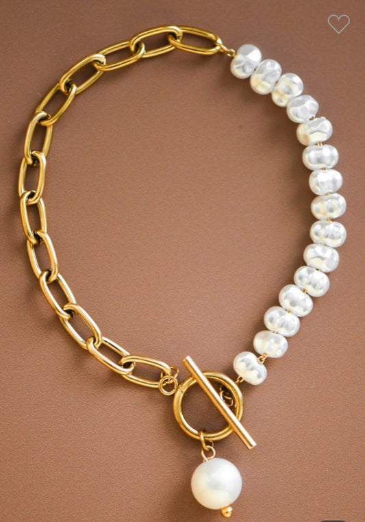 18K Non Tarnishing Stainless Steel Pearl Necklace