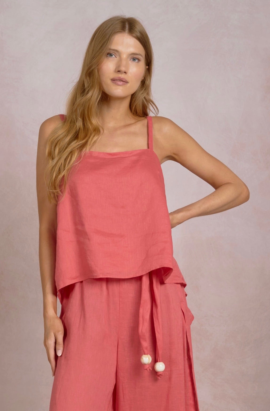 Spaghetti Strap Split Back Top-Coral