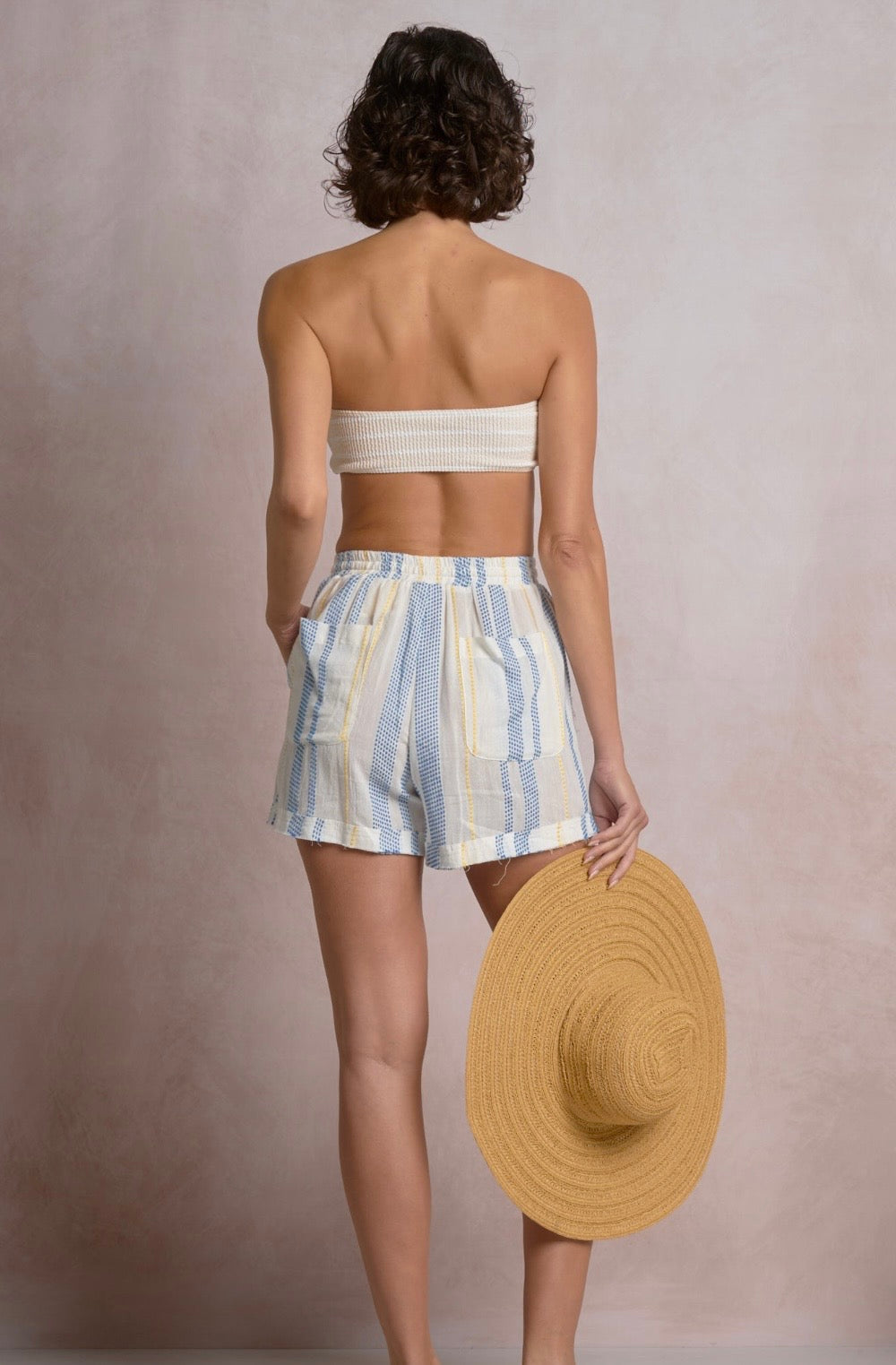 Shorts w/Drawstring-Blue/Yellow
