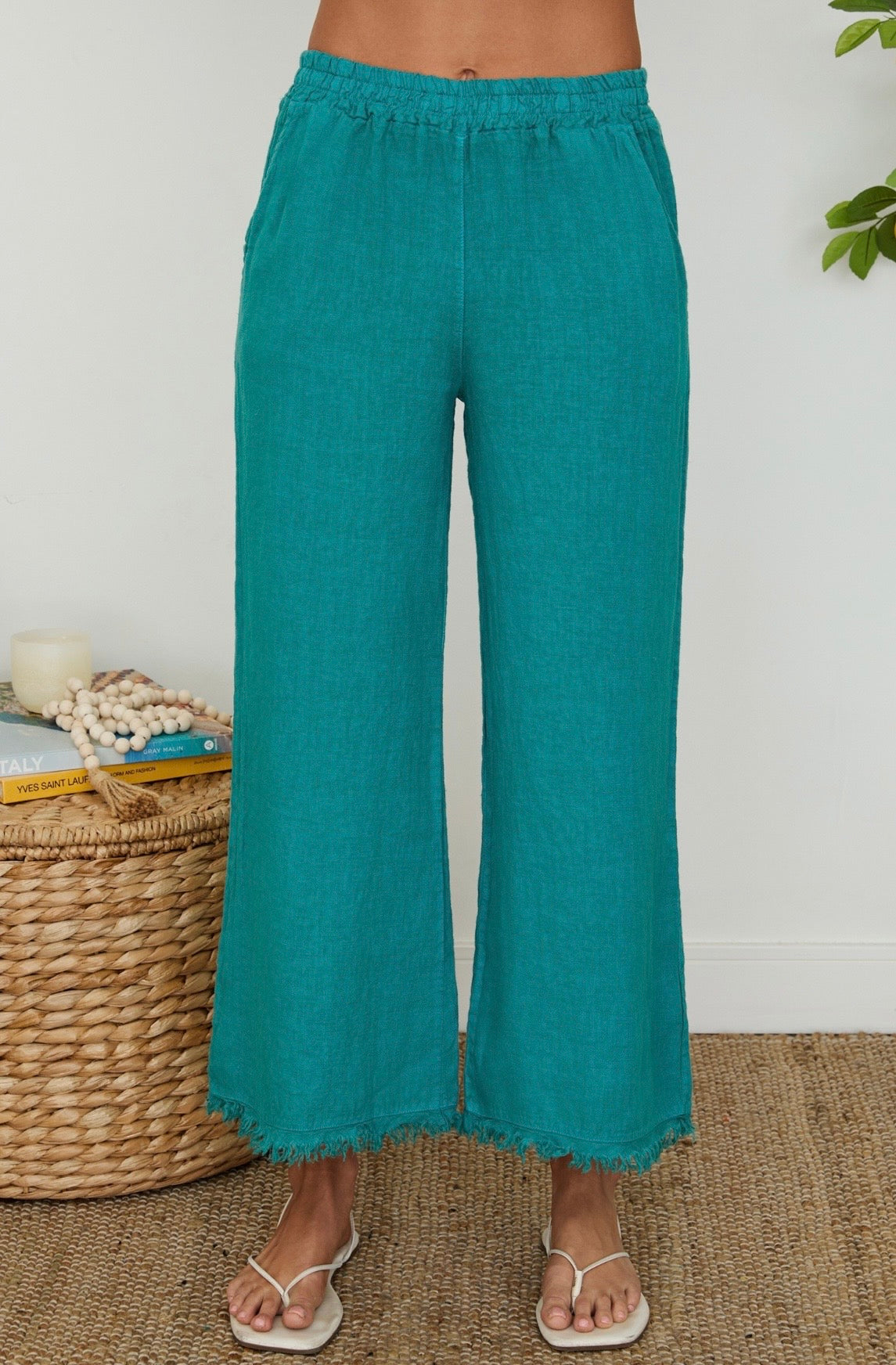 *MILIO Linen Pants w/Fringe Hem & Pockets-Capri