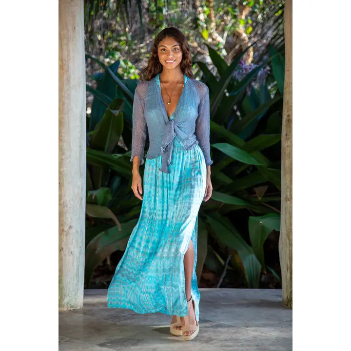 Summer Knit Sheer Cardigan Balero-Blue Grey
