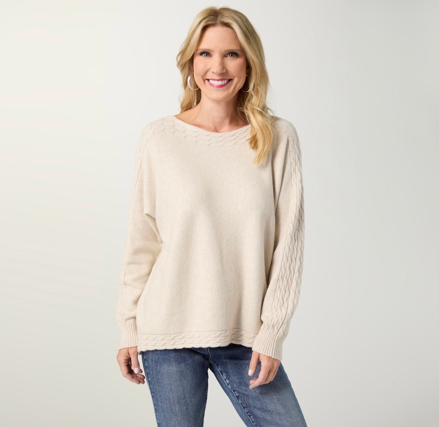 Luxe Cable Knit Detail Dolman Sweater-Oatmeal