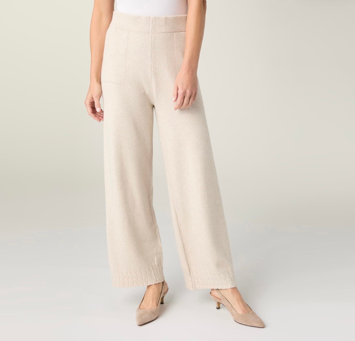 Luxe Cable Knit Detail Pants-Oatmeal