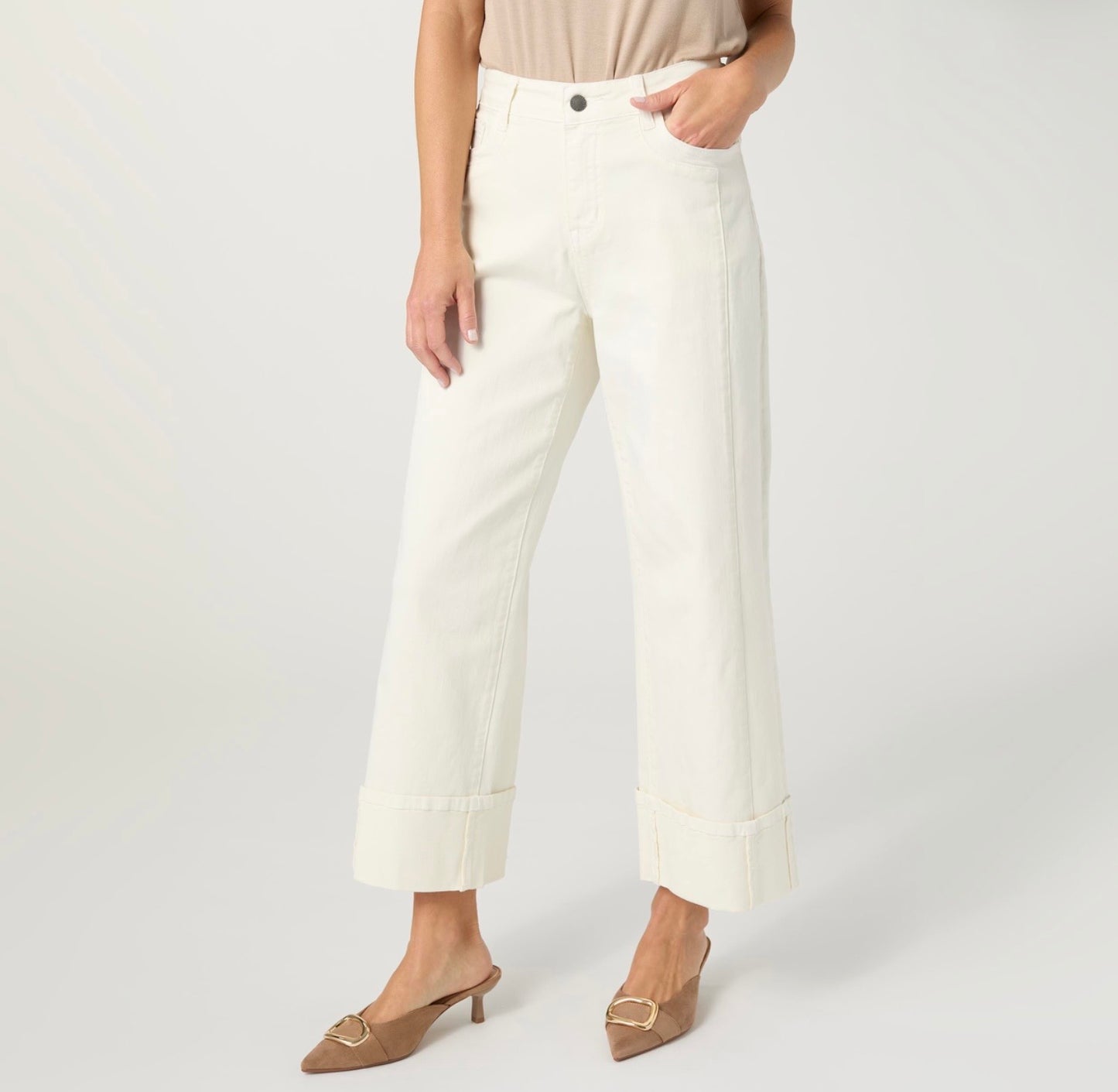 Avante Wide Ankle w/Front Seam Pants-Coconut Milk