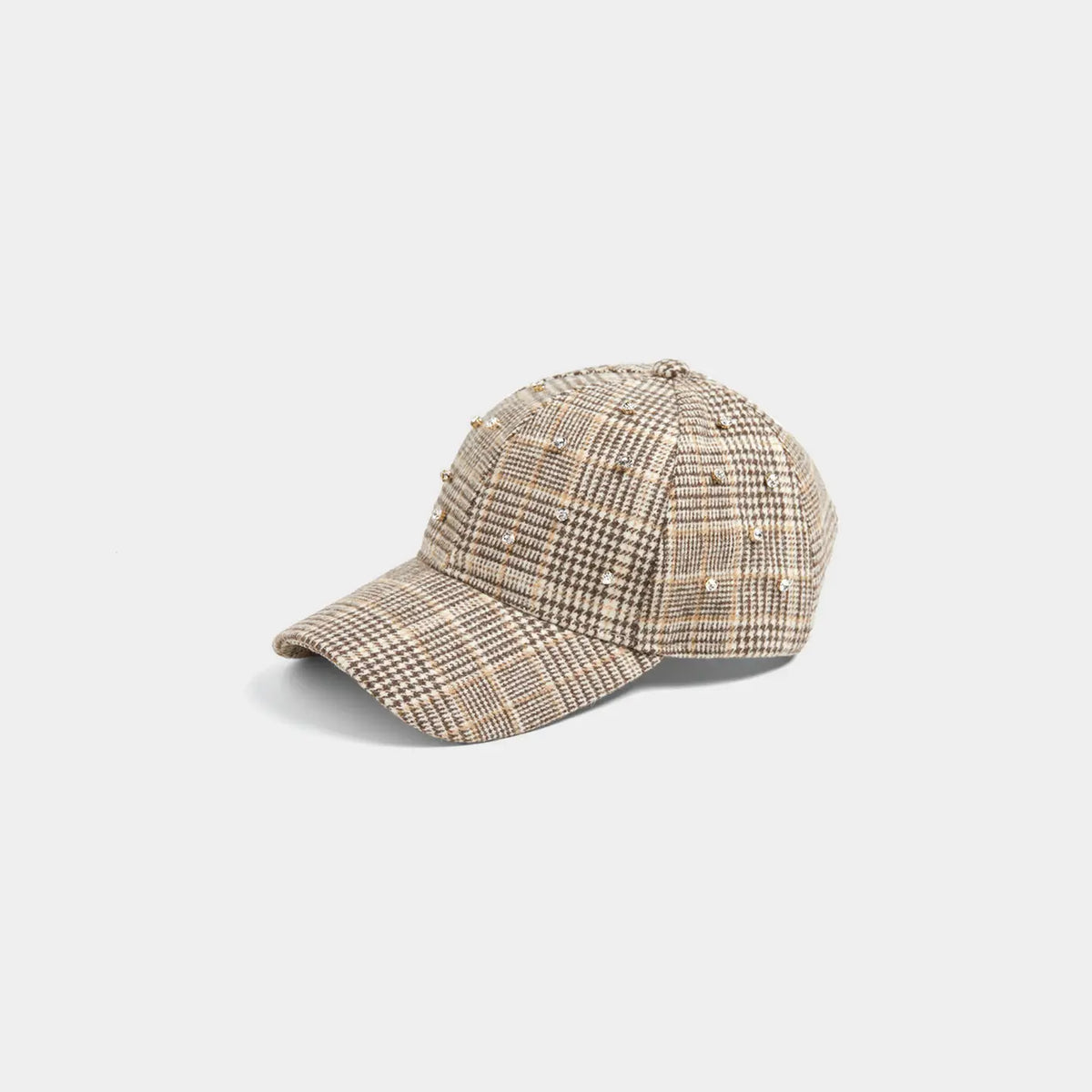 Glitzy Plaid Baseball Hat-Brown