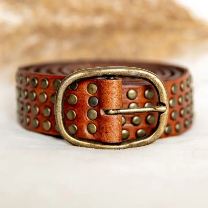Light Brown Leather Belt w/Studs Wide