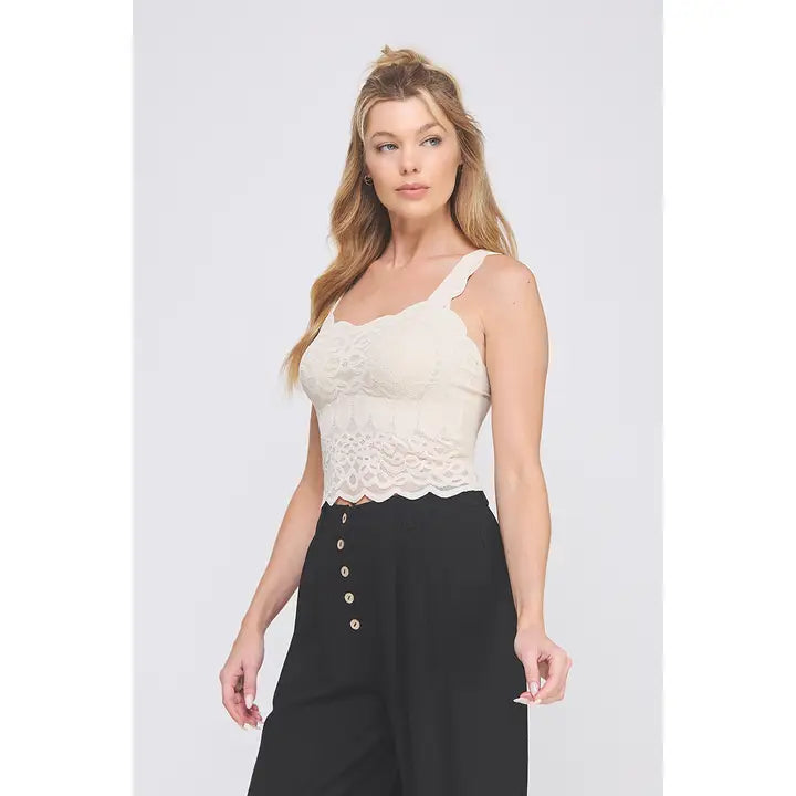 Lovely Scallop Edge Lace Bralette Padded-Cream Cloud