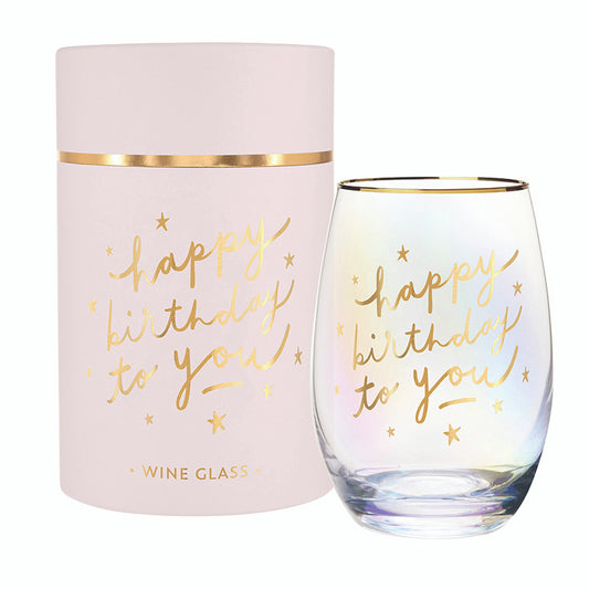 Gold Foil Stemless Wine Glass-Birthday