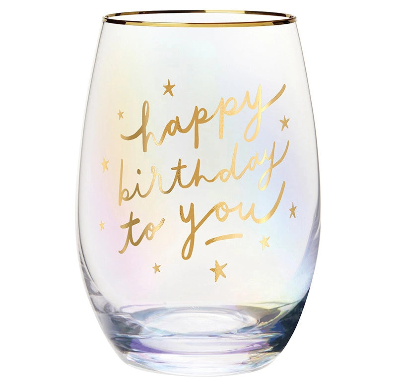 Gold Foil Stemless Wine Glass-Birthday
