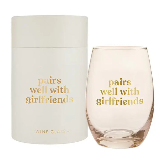 Stemless Wine Glass-Girlfriends