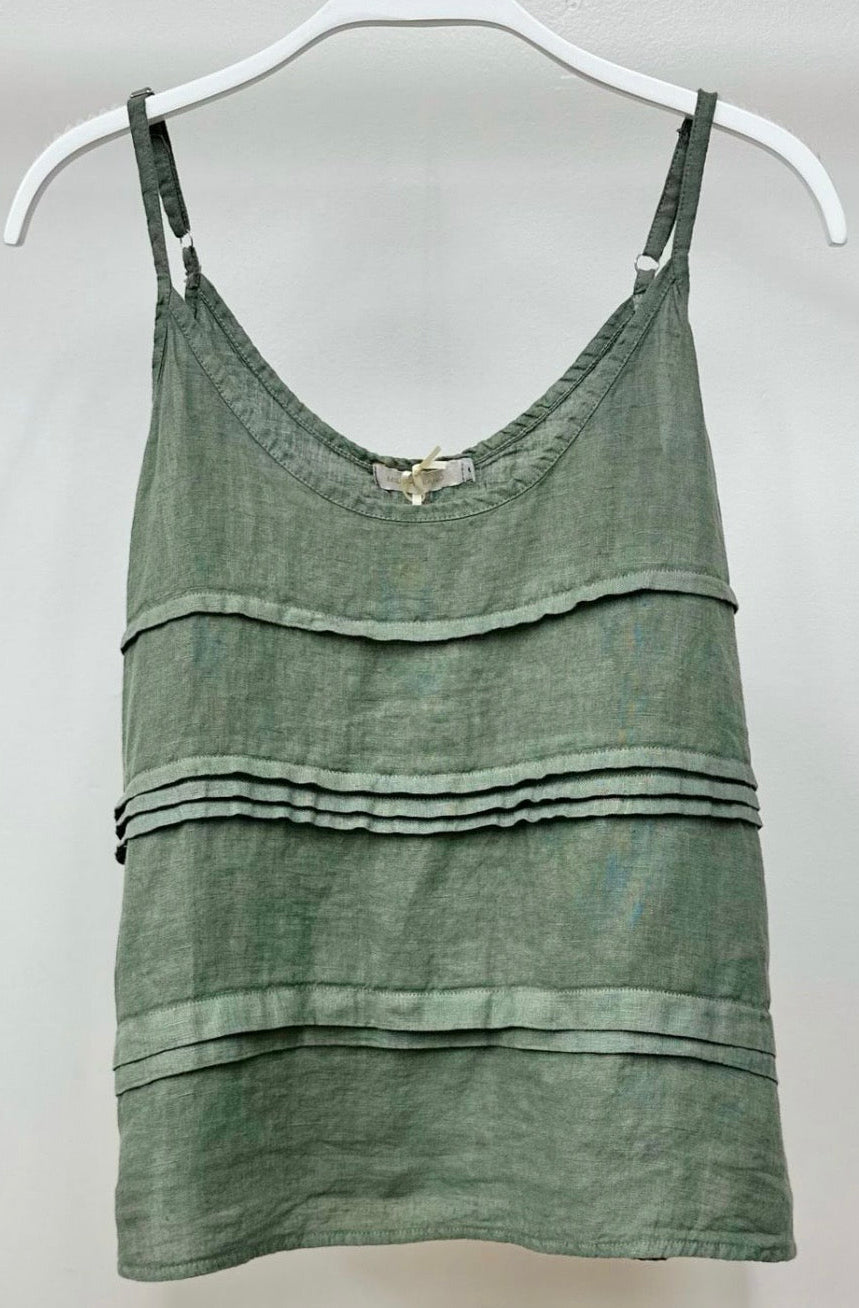 Front Pleated Tank Top w/Adjustable Straps-Army Green