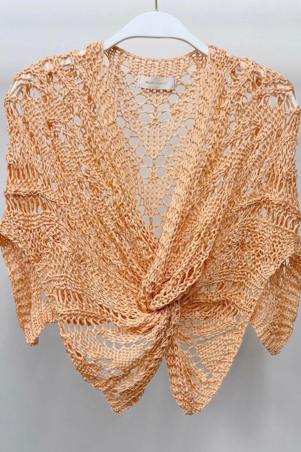 Crochet Knit Front Twist Poncho-Salmon