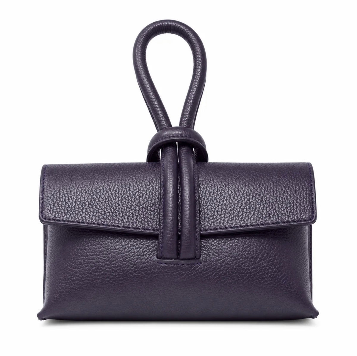 Italian Wristlet Leather Bag w/Shoulder Strap-Navy