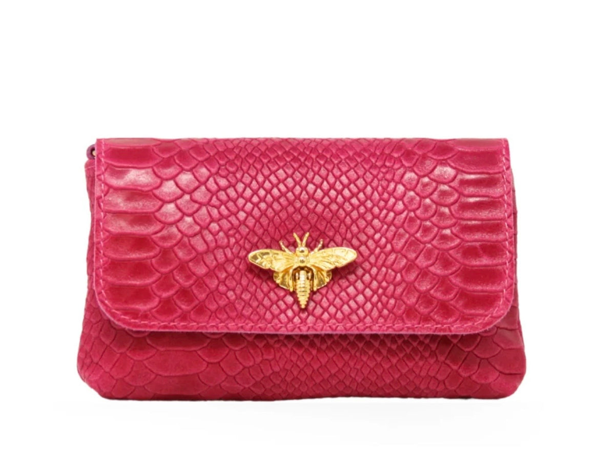 Croc Leather Bee Crossbody-Hot Pink