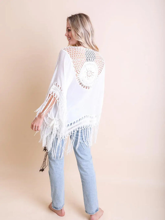 FINAL Crochet Medallion Tassel Kimono-White