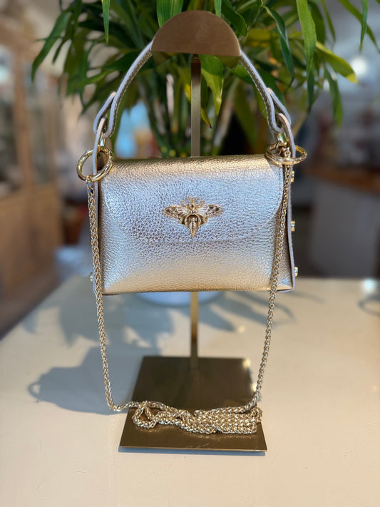 Italian Leather Bee Mini Bag-Gold