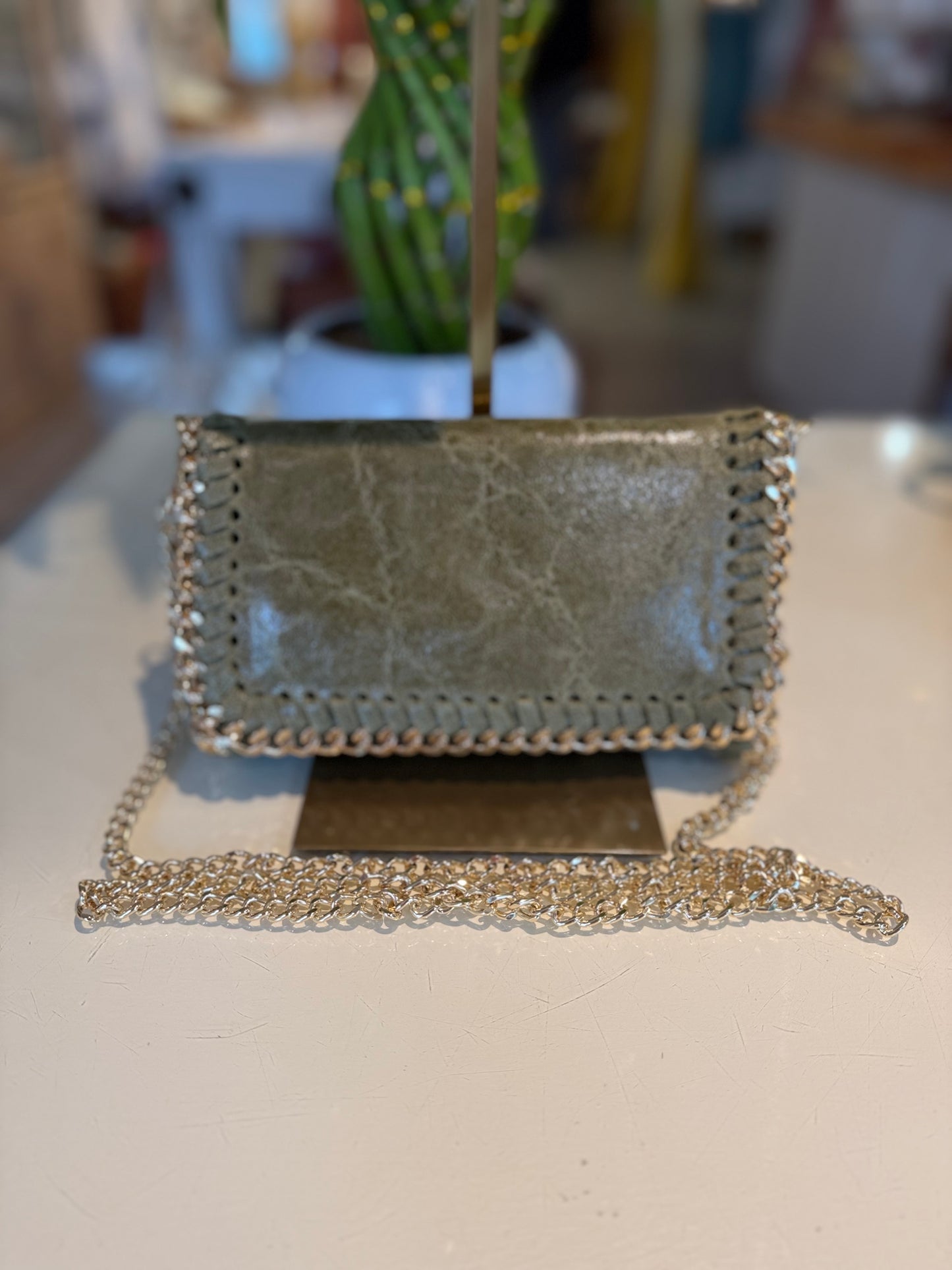 Italian Leather w/Gold Chain Crossbody-Olivia