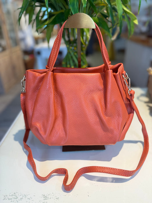 Italian Leather Top Handle & Crossbody-Orange