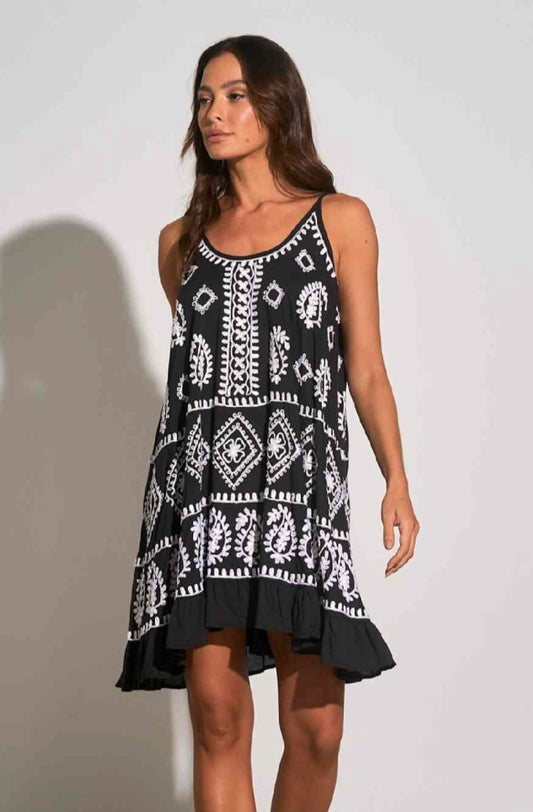 Black/White Embroidery Dress Slip on w/Tassels