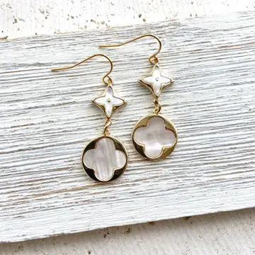 Clover Quatrefoil Pearl Shell Earrings