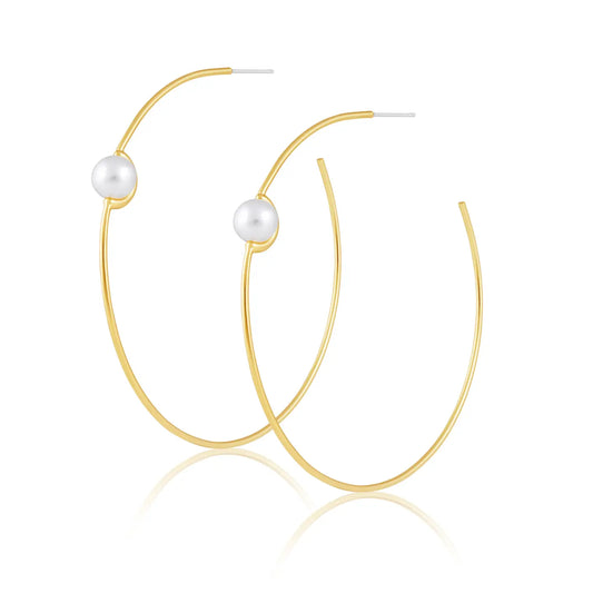 Belize Pearl Hoop Earrings-Gold