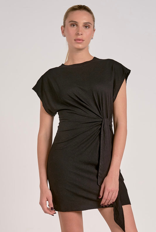 Side Tie Dress-Black
