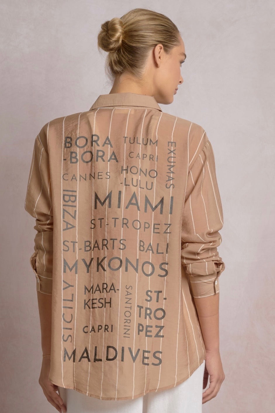 Button Down Destination Top-Tan