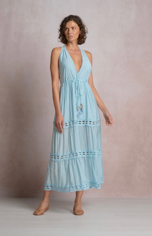 Maxi Halter Dress-Blue Bright