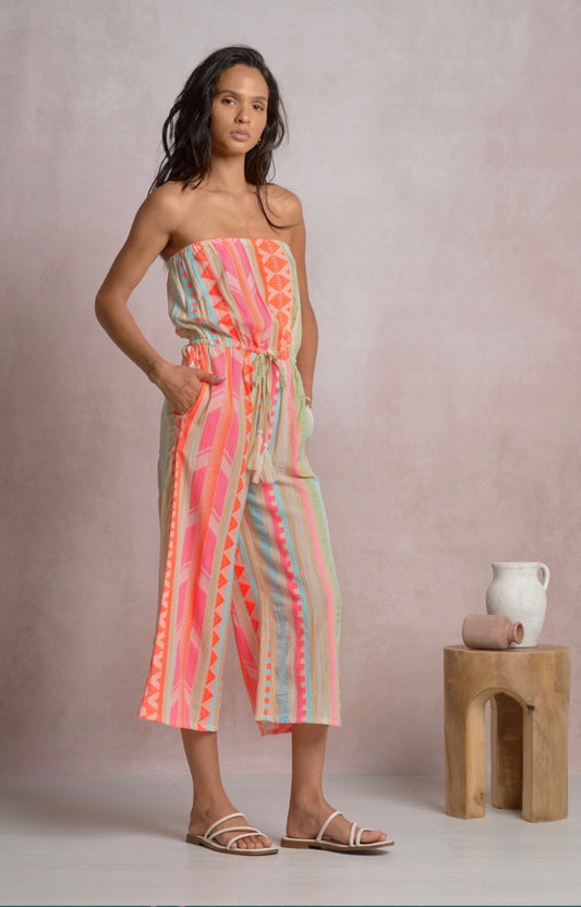 Strapless Jumper-Neon Aztec