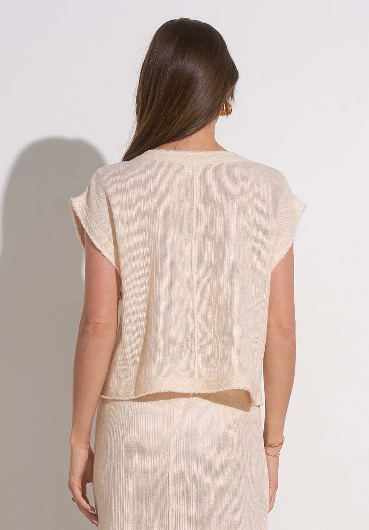 Cap Sleeve Crop Top-Natural