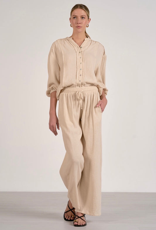 Pants W/Smocked Waistband-Natural