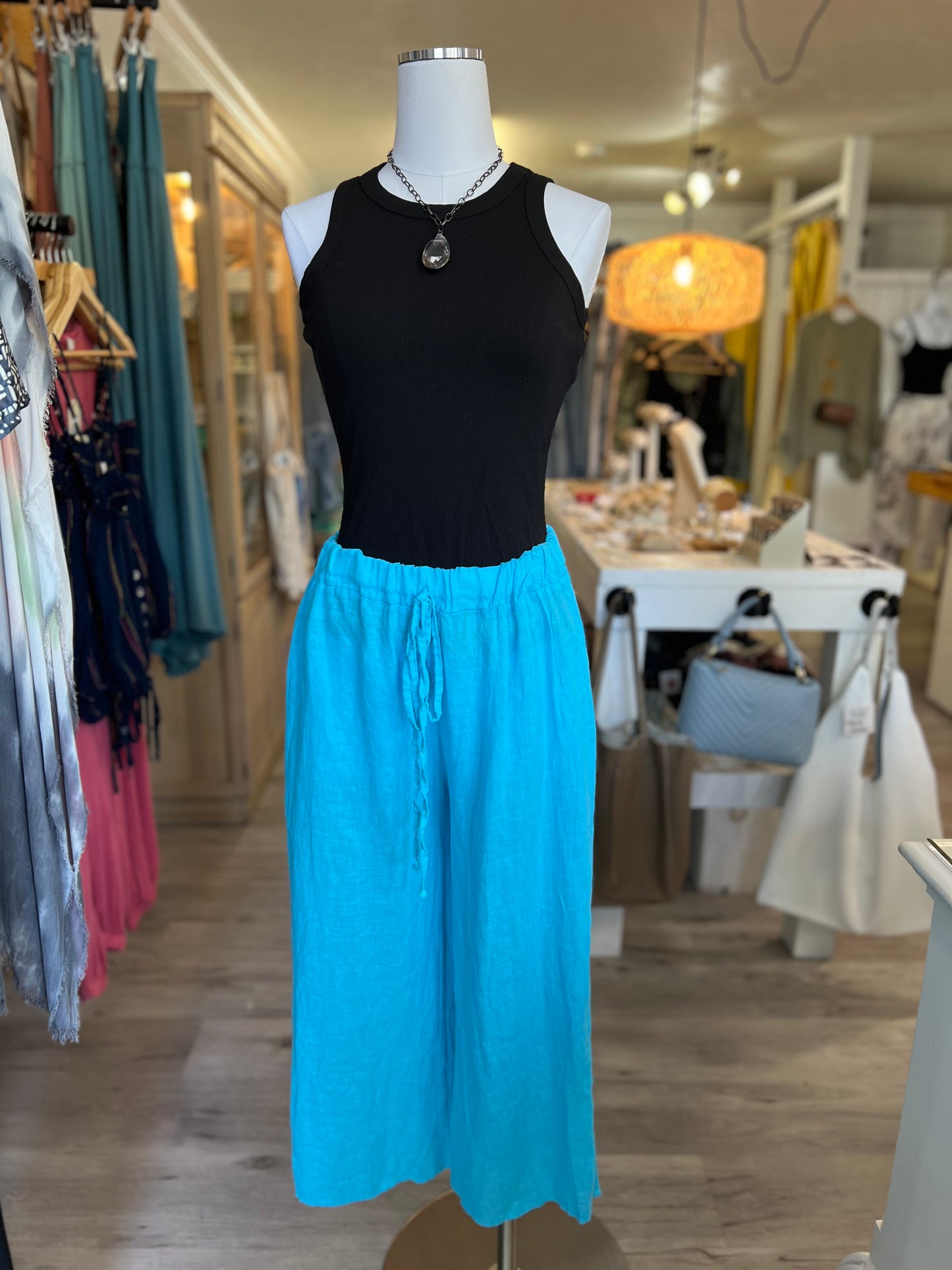 Italian Linen Pants-Turquoise