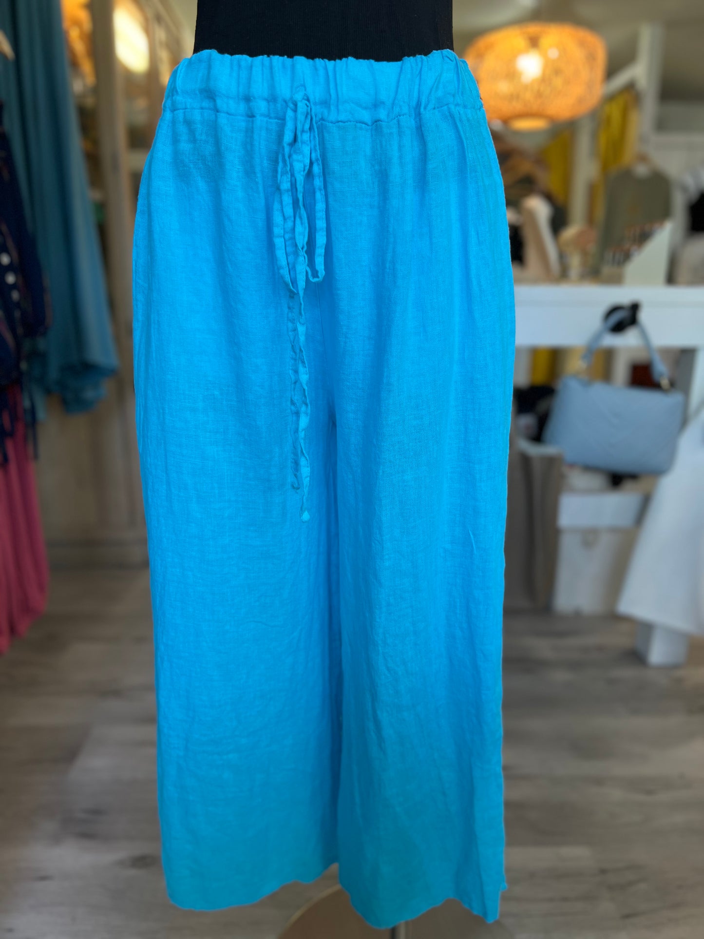 Italian Linen Pants-Turquoise